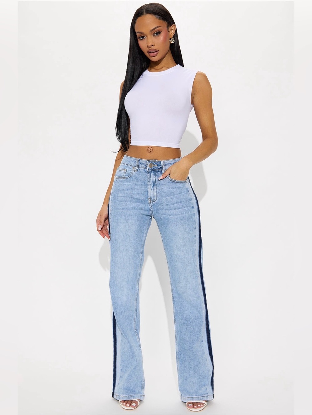 Light Blue Wide Leg Jeans with Dark Side Stripe